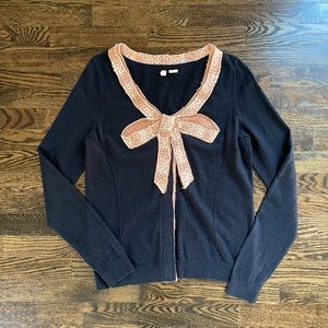 Anthropologie Moth Navy Bow Sweater Cardigan